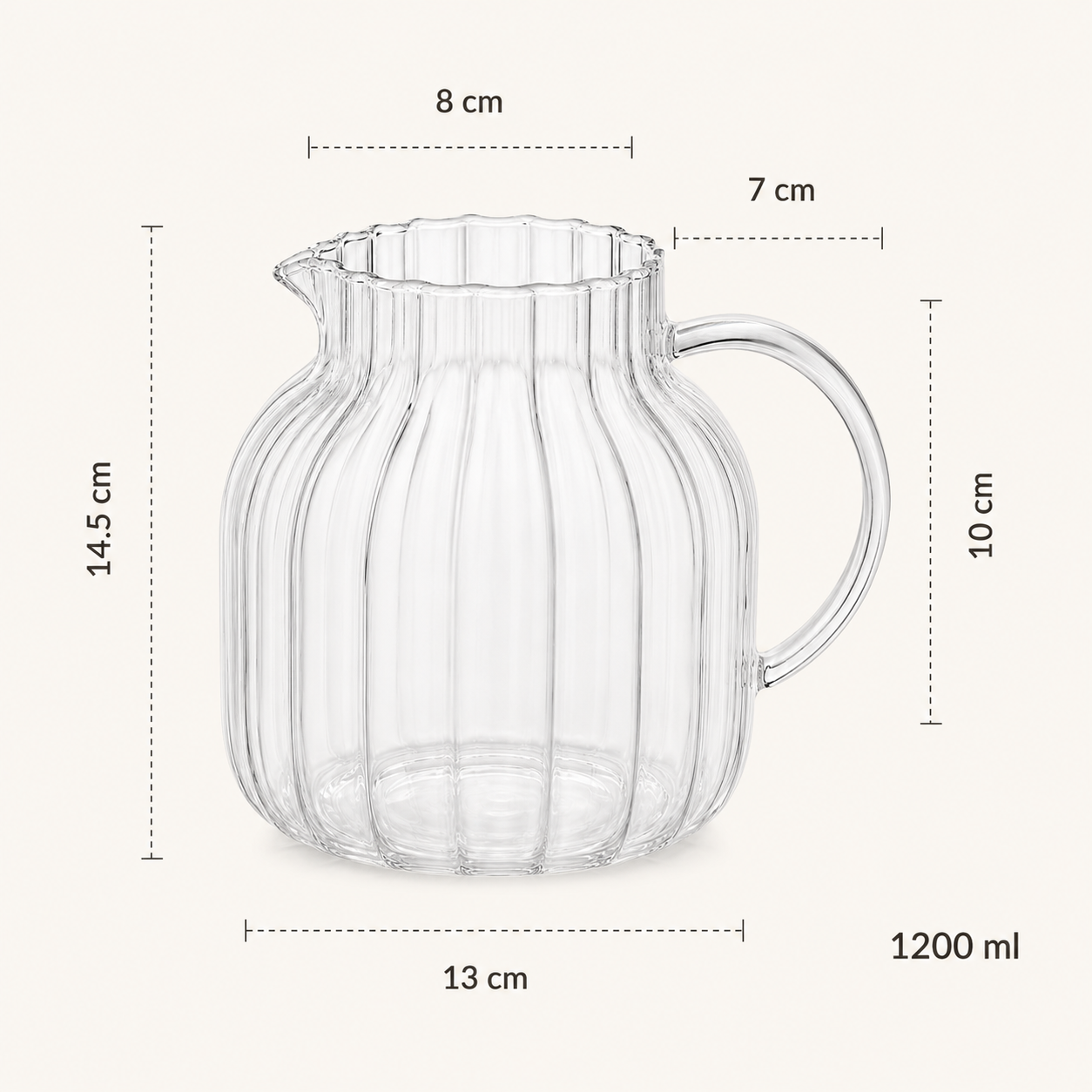 Sabah Carafe dimensions – 14.5cm height, 13cm width, 8cm mouth, 1200ml capacity