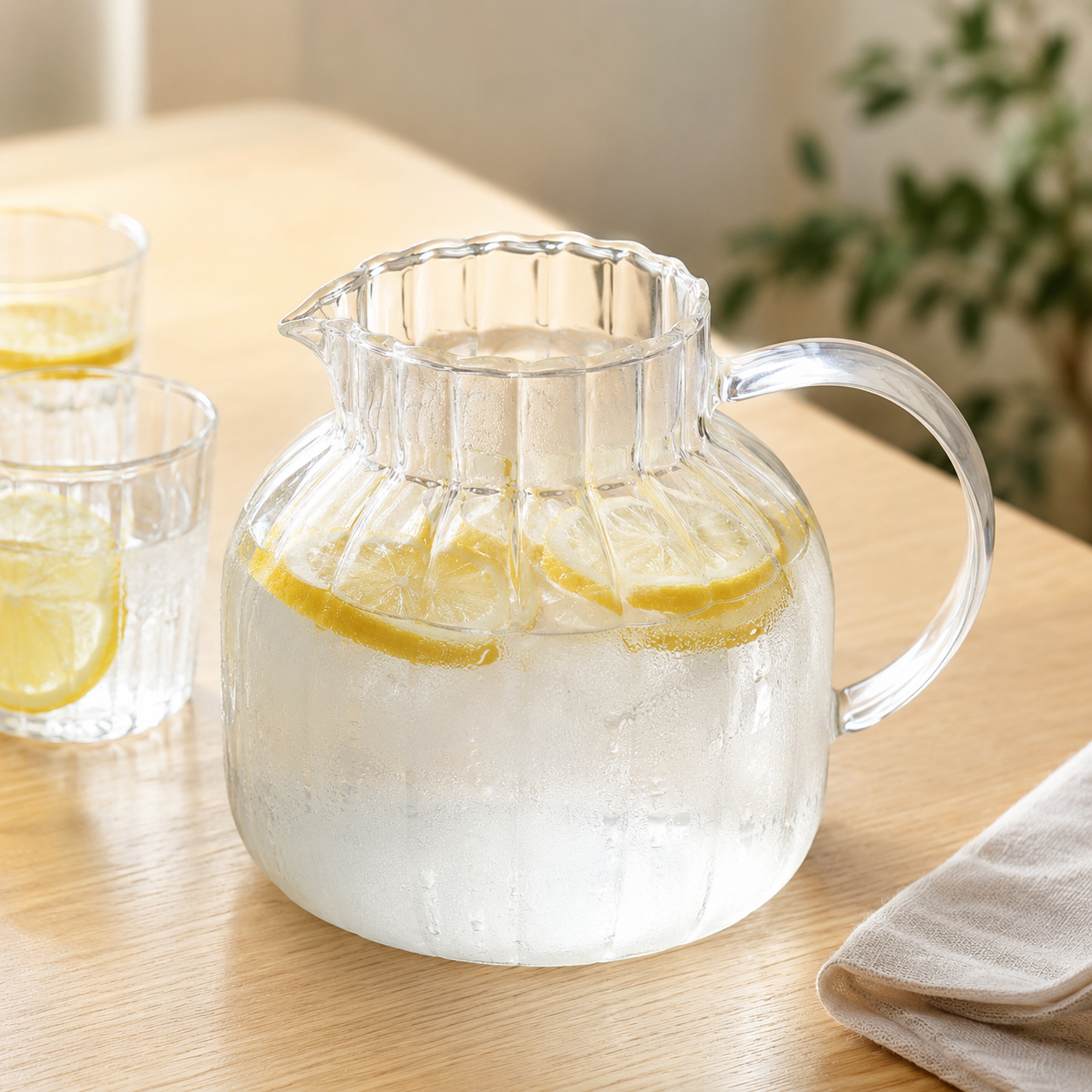 Sabah Carafe – Ribbed Glass Pitcher 1.2L