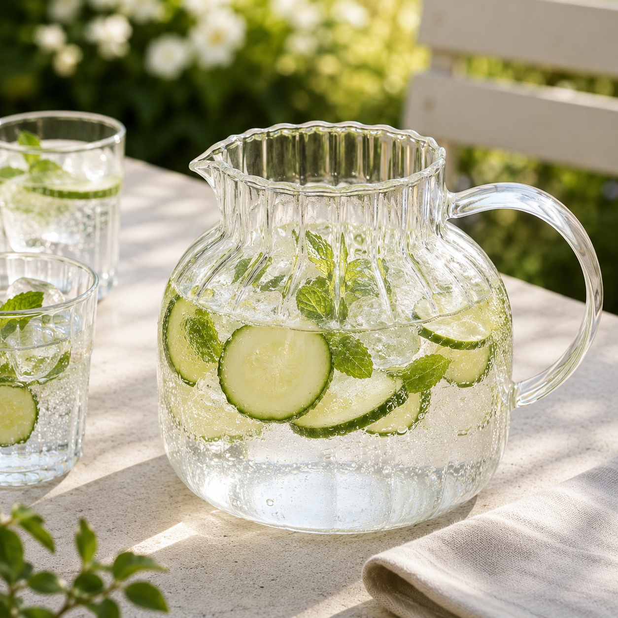 Sabah Carafe – Ribbed Glass Pitcher 1.2L