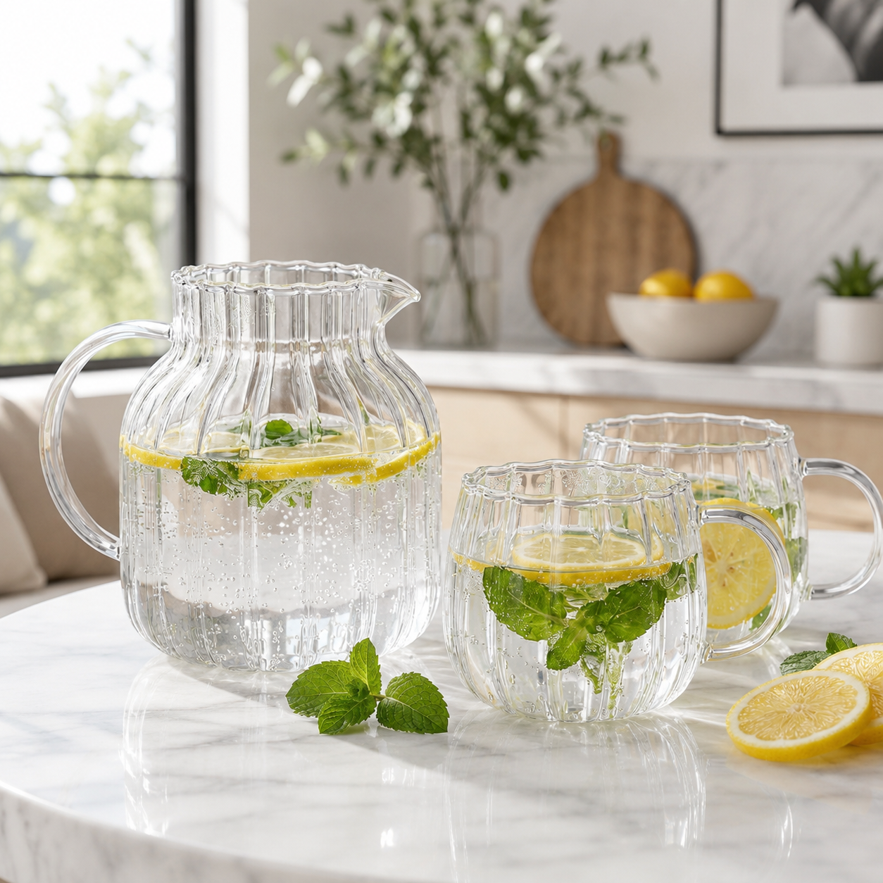 Sabah Carafe – Ribbed Glass Pitcher 1.2L