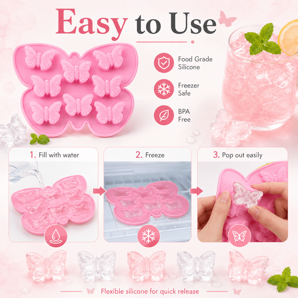 Butterfly-shaped silicone ice cube tray