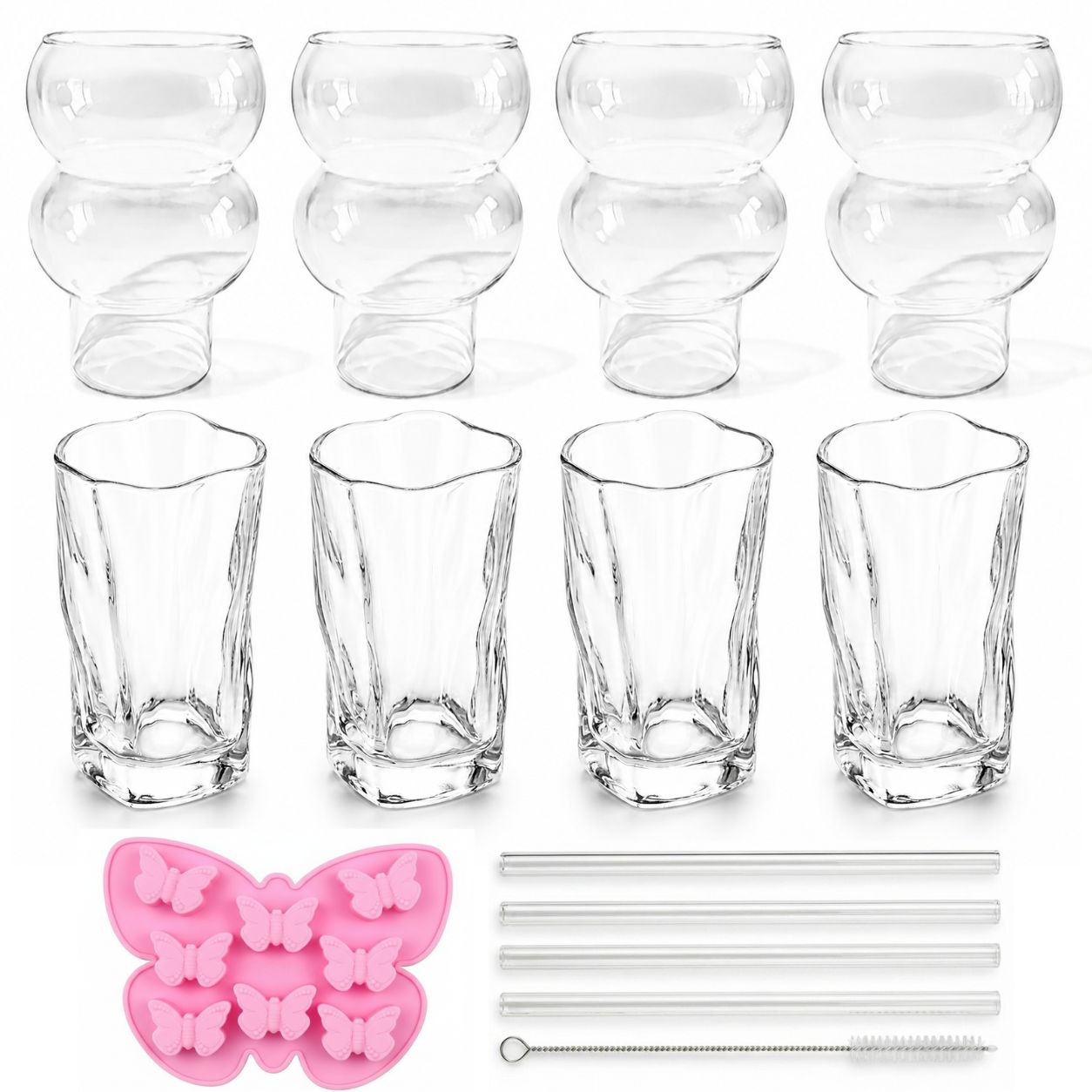 Iced Latte Lover Bundle Set 8 Glasses + 4 Glass Straws + 1 Ice Cube